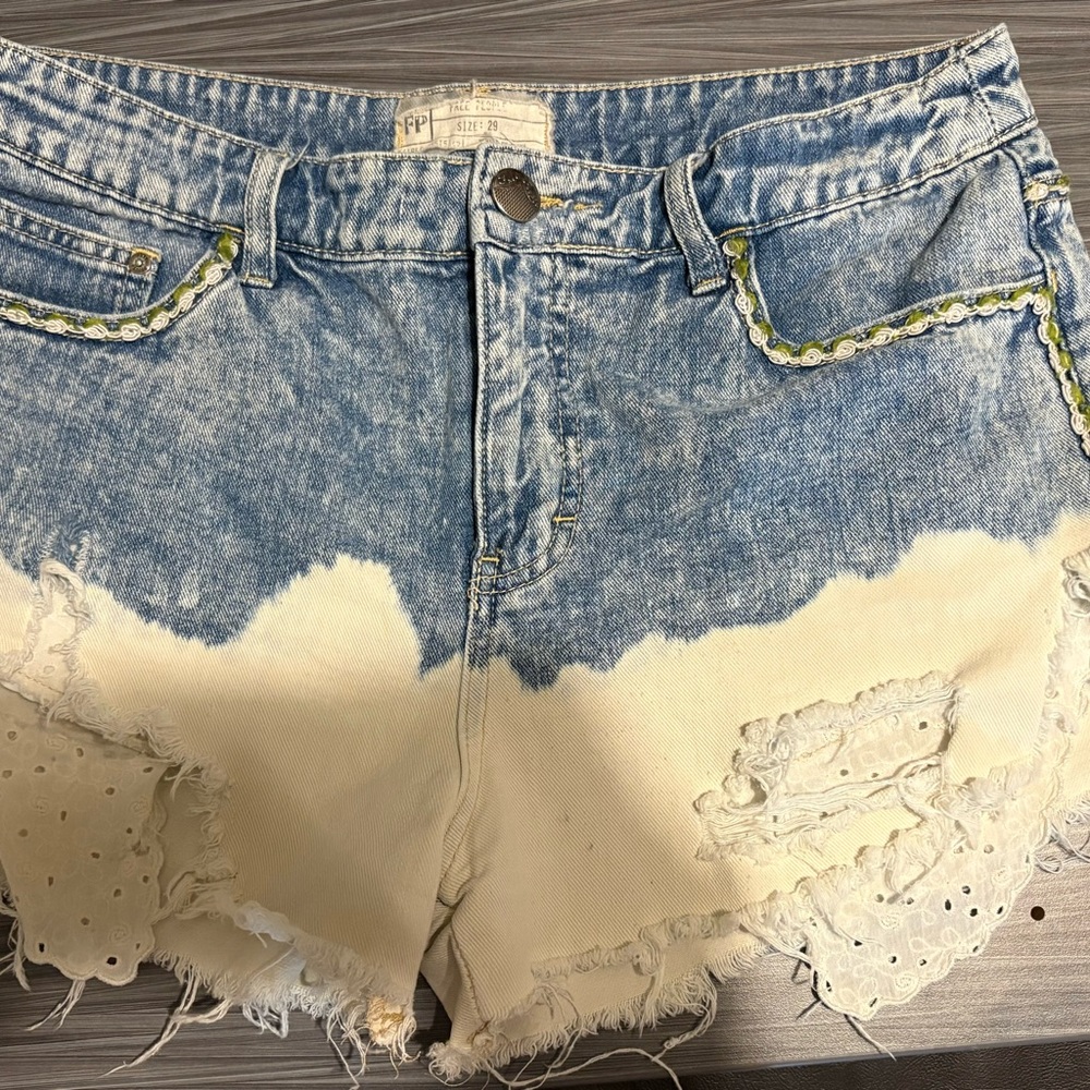 Free People Blue and Cream Jean Shorts